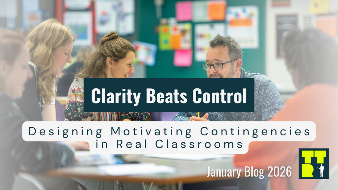 Teacher leading a clear, autonomy-supportive transition with visual cues while students choose paths within posted boundaries