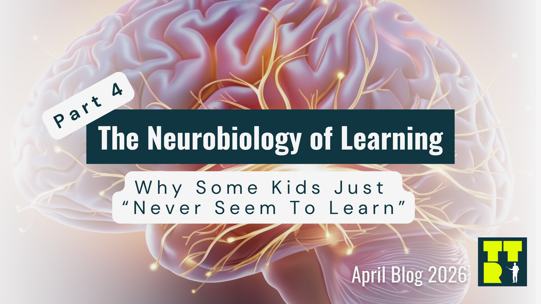 A picture of a brain with the overlay text Part 4 The Neurobiology of Learning why Some Students/Kids Just never Seem To Learn