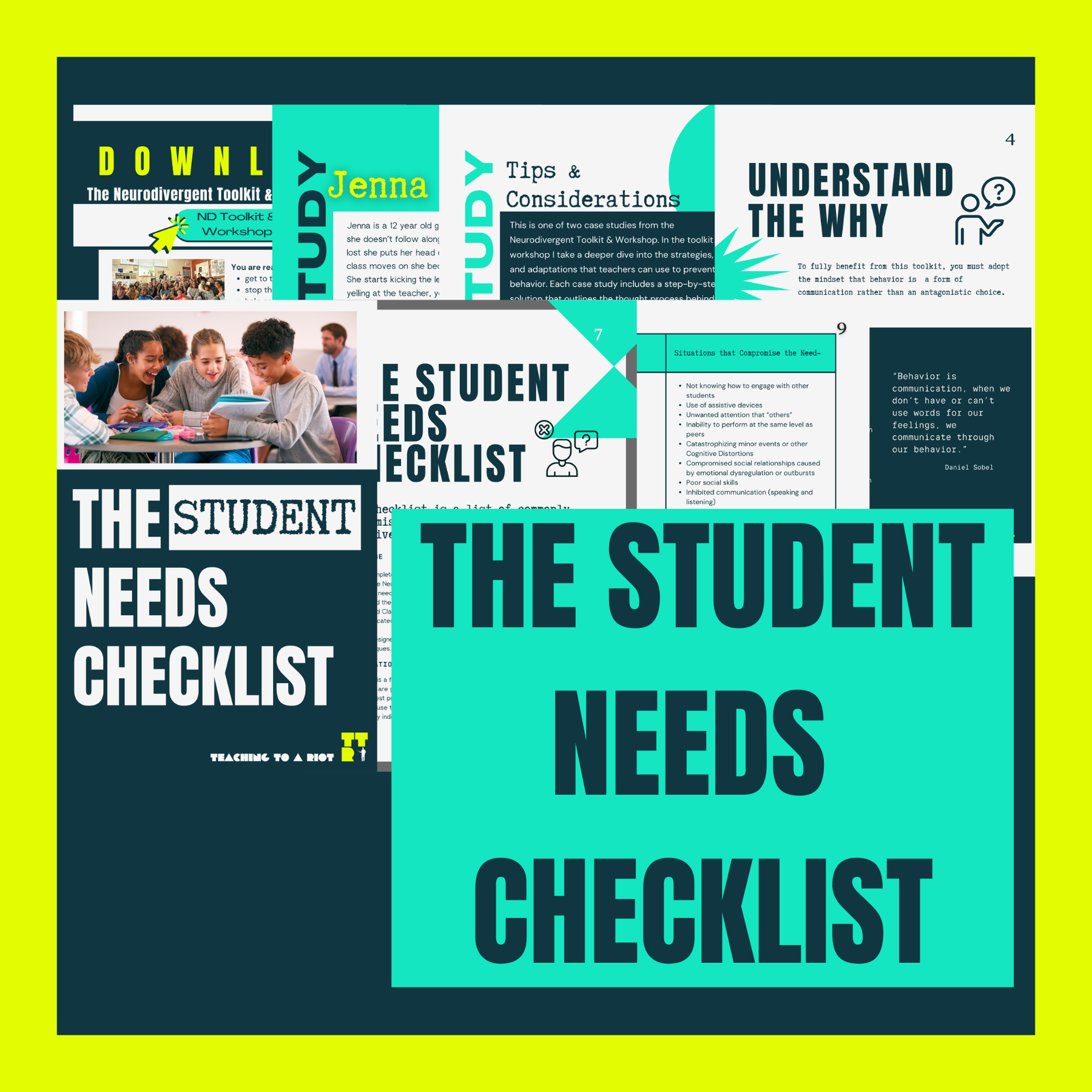 Promotional graphic for 'The Student Needs Checklist' with text and images on a yellow background.