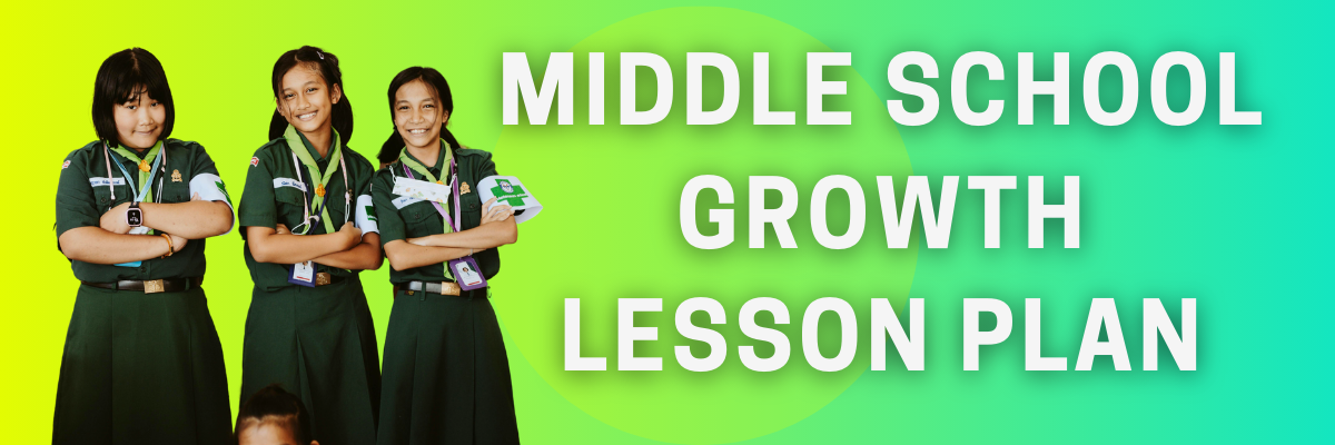 Middle school growth lesson plan teacher freebie: Description: three girls from a malaysian school are standing with their arms crossed smiling at the camera. They are wearing green button up collared shirts and long skirts.