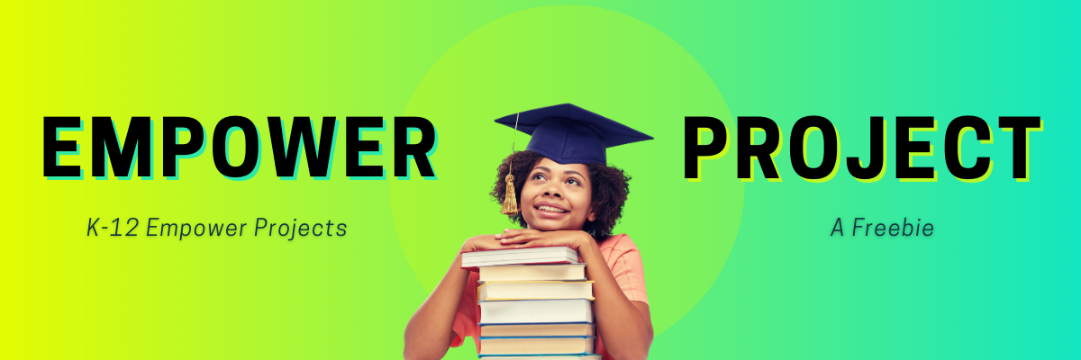 Empower Project k-12 Empower projects a teacher freebie: description: a black student looking up at the ceiling with a graduation cap on and resting her hands and her head on a stack of books.