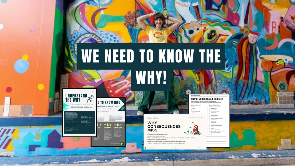 Britt Wheaton with a Student Needs Checklist page and two workshop slides about compromised needs